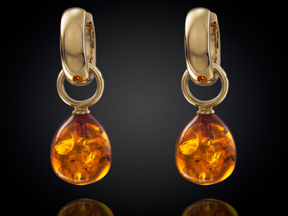 Snoepjes | 14 karaat geelgouden hanger met barnsteen (groot oog)