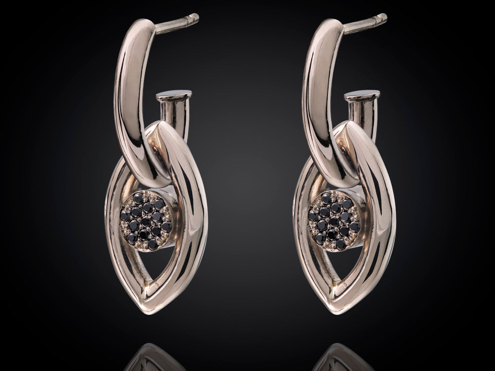Oogappel | 14 karaat witgouden oorstekers met zwarte en witte verwisselbare diamant