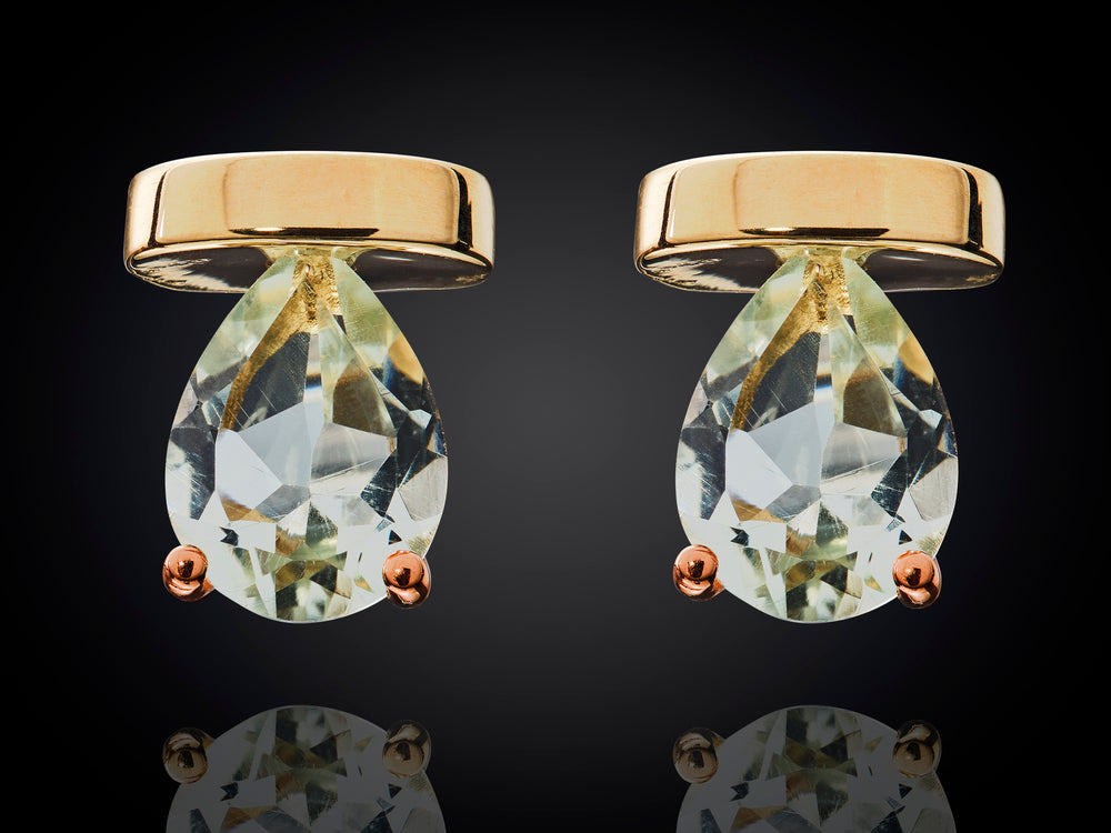 Zonsopgang | 14 karaat geel- met witgouden spangarmband met peer geslepen Prasioliet en Diamant