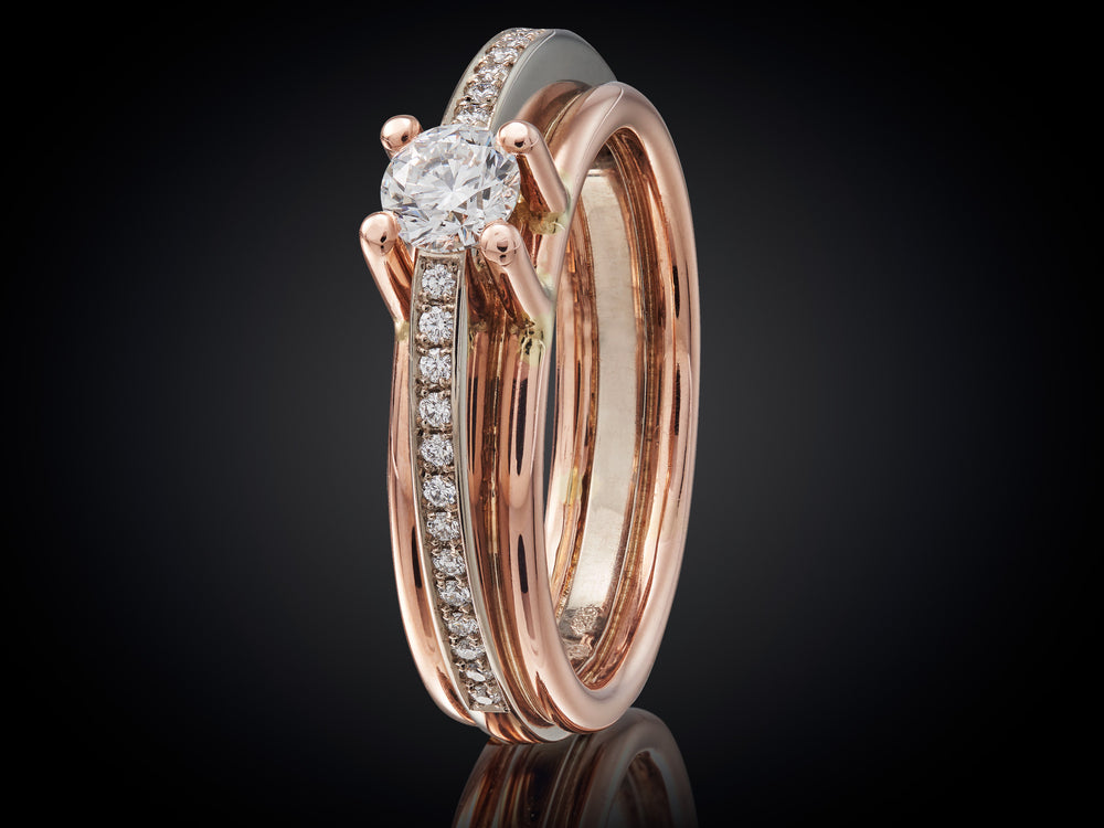 Horizon | 14 karaat bicolor rood- en witgouden ring met diamant