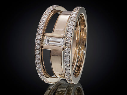 Horizon | 14 karaat witgouden ring met baquette en briljant geslepen diamant