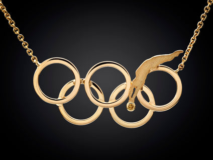 Olympische Spelen | 14 karaat geelgouden olympisch collier met sporter groot