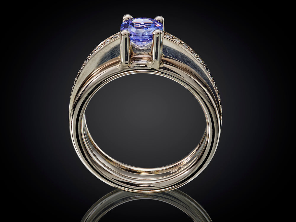 Horizon | 14 karaat witgouden ring met tanzaniet en diamant