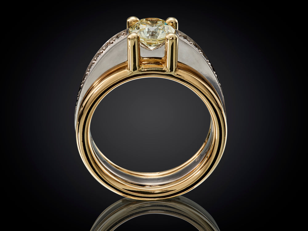 Horizon | 18 karaat bicolor geel- en witgouden ring met gele en witte diamant
